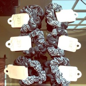 12 bandanna and plain designed black scrunchies